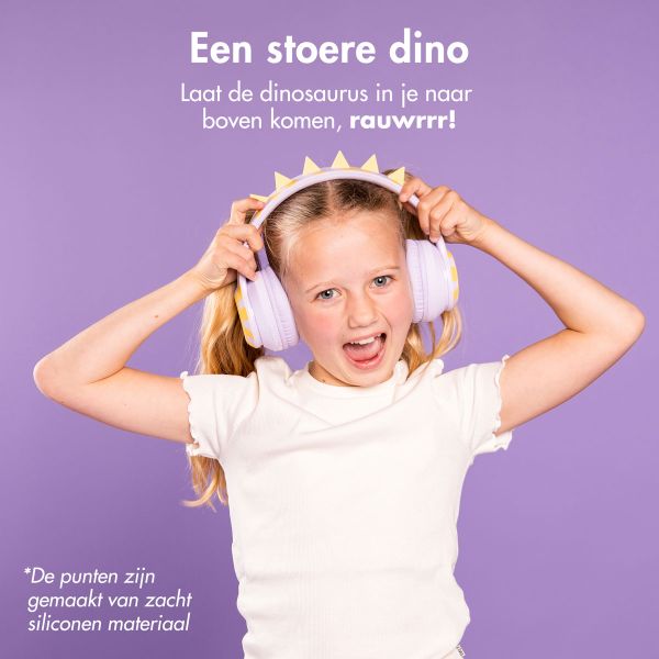 imoshion Kids Dino Bluetooth Headphones - Kinder koptelefoon met decibelbegrenzer - Draadloze koptelefoon + AUX kabel - Lavender Lilac / Yellow