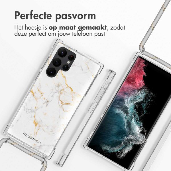 imoshion Design hoesje met koord Samsung Galaxy S22 Ultra - White Marble