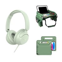 imoshion Kidspakket | Kidsproof backcover voor de Apple iPad 11 (2025) 11 inch A16 / iPad 10 (2022) 10.9 inch + Kinderkoptelefoon met draad + Reistafel - Groen