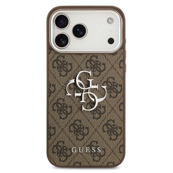 Guess 4G Metal Logo Backcover Apple iPhone 17 Pro - Silver Edge - Brown