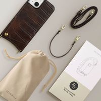 Selencia Nova Croco Telefoonhoes met Koord en Pashouder Apple iPhone 14 / 13 - Choco Brown