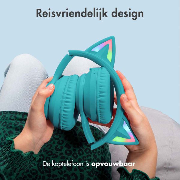 imoshion Draadloze Kinderkoptelefoon LED Light Cat Ear - Decibelbegrenzer - Met AUX kabel - Lichtblauw