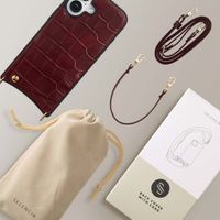 Selencia Nova Croco Phone Case with Cord and Card Holder Apple iPhone 16 - Burgundy