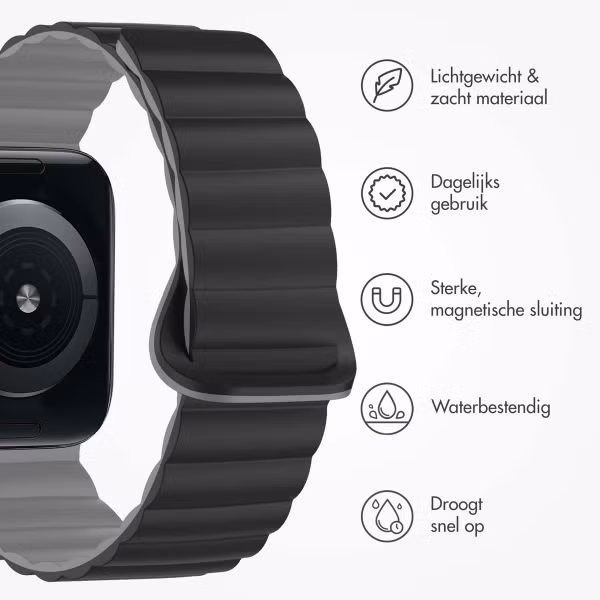 imoshion Magnetisch Siliconen bandje Apple Watch Series 1 t/m 11 / SE / Ultra (44/45/46/49 mm) - Zwart / Grijs
