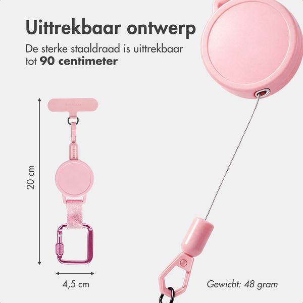 imoshion Uittrekbare Kabel met Karabijnhaak en Telefoonpad - Anti-diefstal Telefoonkoord - Roze