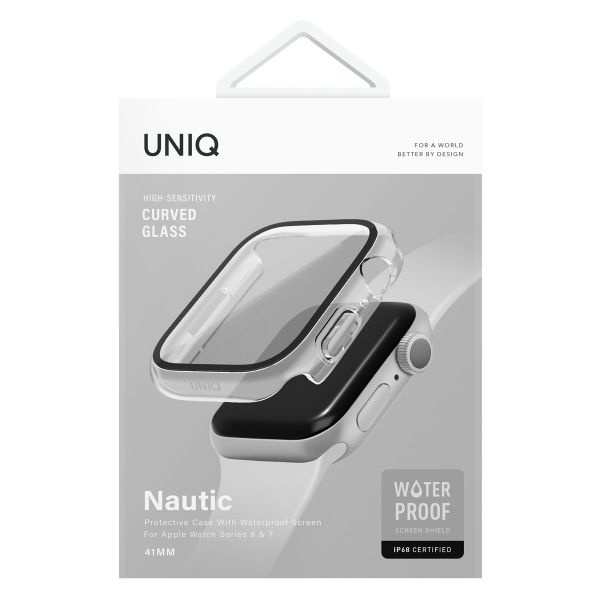 Uniq Nautic Apple Watch Case met Waterproof gehard glazen screenprotector Apple Watch 7-9 / SE - 41 mm - Dove (Clear)