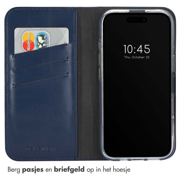 Selencia Echt Lederen Bookcase iPhone 16 Plus - Blauw