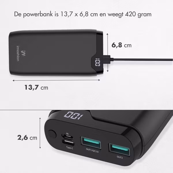 imoshion Powerbank 20.000 mAh - Quick Charge en Power Delivery - Zwart