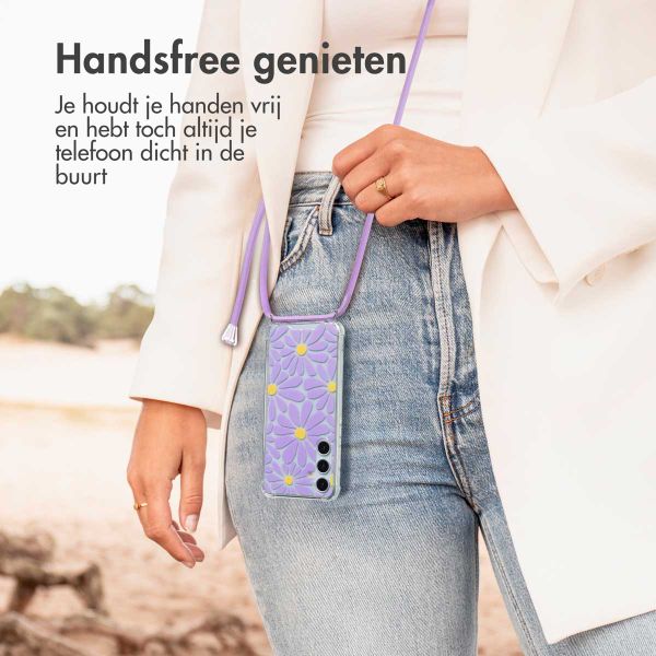 imoshion Design hoesje met koord Samsung Galaxy A55 - Tropical Violet Flowers Connect