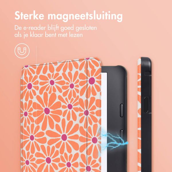 imoshion Design Slim Hard Case Sleepcover met stand Kobo Libra 2 / Tolino Vision 6 - Orange Flowers Connect