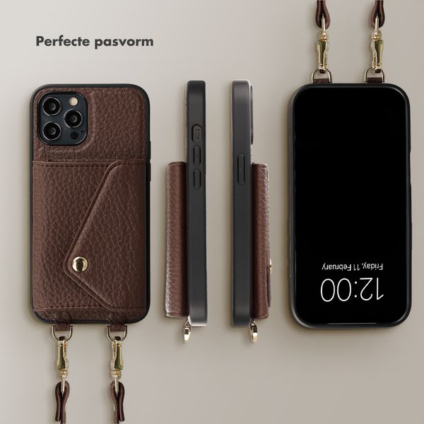 Selencia Sera Telefoonhoes met Koord en Envelop Pashouder Apple iPhone 12 Pro - Chocolate Brown