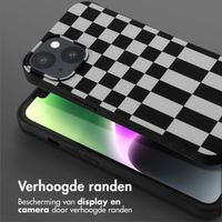 Selencia Siliconen design hoesje met afneembaar koord iPhone 14 - Irregular Check Black