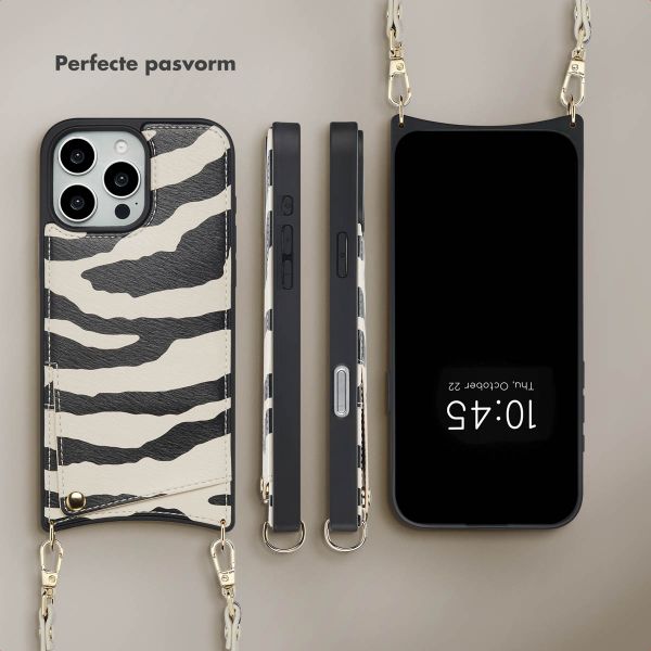 Selencia Nova Telefoonhoes met Koord en Pashouder Apple iPhone 16 Pro Max - Zazzy Zebra