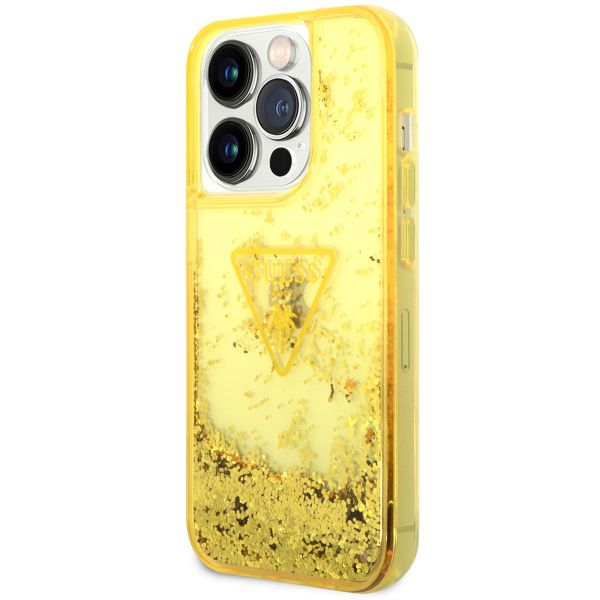 Guess Liquid Glitter Backcover iPhone 14 Pro - Geel