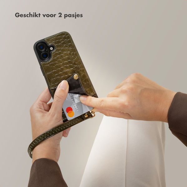 Selencia Nova Croco Telefoonhoes met Koord en Pashouder Samsung Galaxy S24 / S25 - Dark Olive