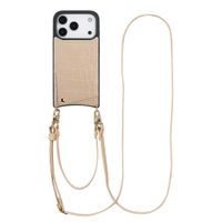 Selencia Nova Croco Phone Case with Cord and Card Holder Apple iPhone 17 Pro - Beige