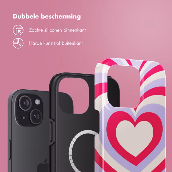 Selencia Vivid Backcover met MagSafe Apple iPhone 15 - Double Hearts Rubine Red Lilac