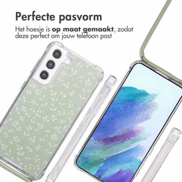 imoshion Design hoesje met koord Samsung Galaxy S21 FE - Smoke Green Flowers
