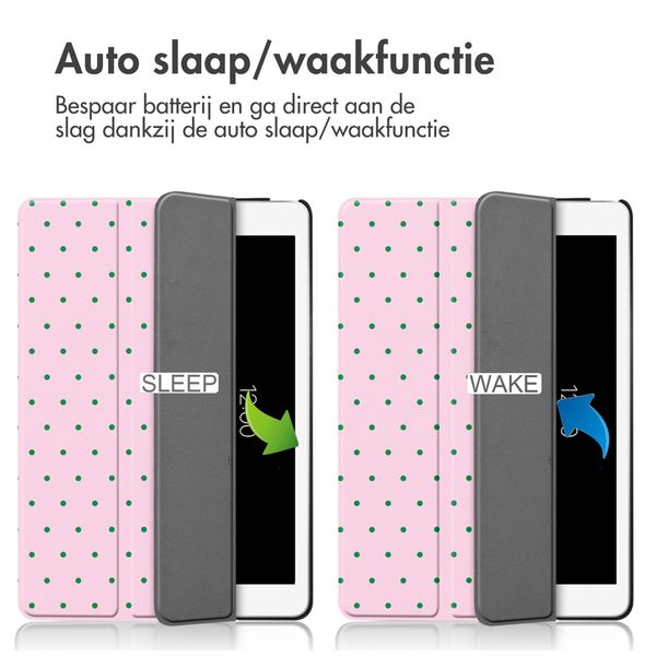 imoshion Design Trifold Bookcase Apple iPad 9 (2021) 10.2 inch / iPad 8 (2020) 10.2 inch / iPad 7 (2019) 10.2 inch - Happy Dots