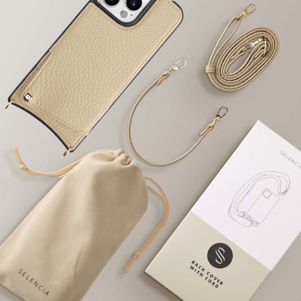 Selencia Nova Phone Case with Cord and Card Holder Apple iPhone 15 Pro Max - Beige