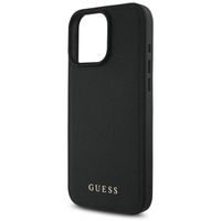 Guess Grained Backcover MagSafe met Flower Charm Strap iPhone 16 Pro - Zwart