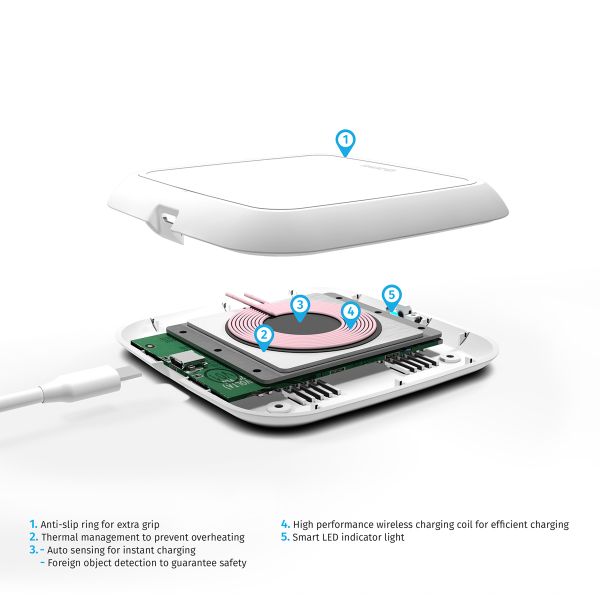 Zens Single Wireless Charger - Draadloze oplader - Met laadkabel - 10 Watt - Wit