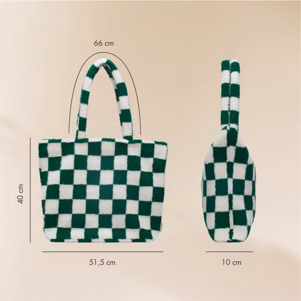 Selencia Zaya Tote Bag - Teddy Laptoptas 16 inch - Checkered Green