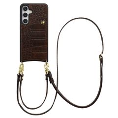Selencia Nova Croco Telefoonhoes met Koord en Pashouder Samsung Galaxy S24 / S25 - Choco Brown