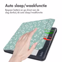 imoshion Design Slim Hard Case Sleepcover met stand Kobo Libra Colour - Smoke Green Flowers