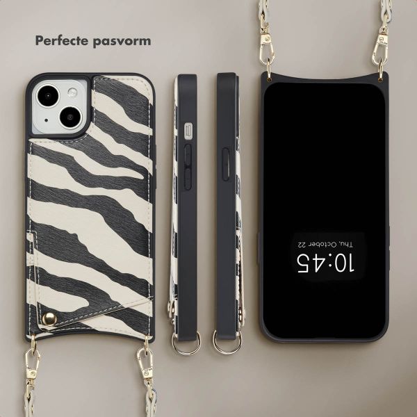 Selencia Nova Telefoonhoes met Koord en Pashouder Apple iPhone 14 / 13 - Zazzy Zebra