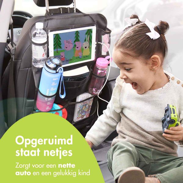 imoshion Autostoel Organizer voor Kinderen – 9 vakken – Inclusief Tablethouder – Set van twee – Zwart