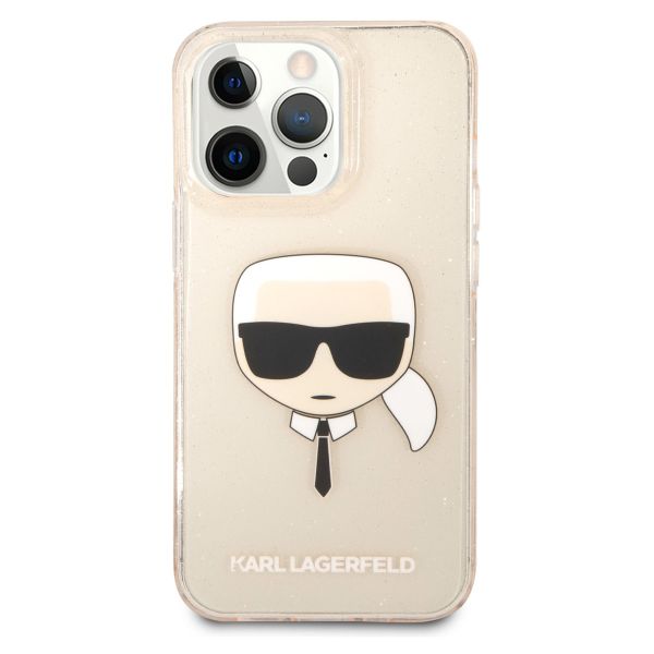 Karl Lagerfeld Karl's Head Silicone Backcover Glitter iPhone 13 Pro - Transparant Goud