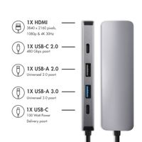 Accezz 5-in-1 USB-C Hub - 4K 30Hz Ultra HD - 100 Watt opladen - Docking station