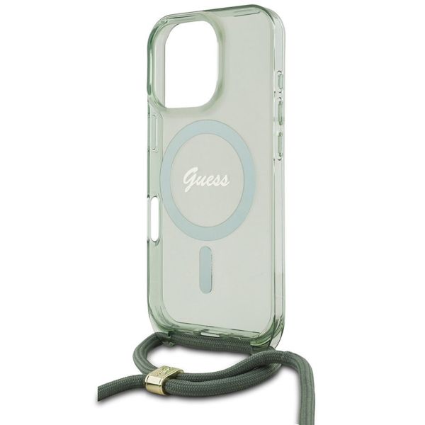 Guess MagSafe IML Backcover met crossbody cord Apple iPhone 16 Pro - Groen