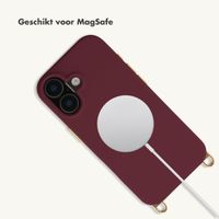 Selencia Rivièra MagSafe Backcover met afneembare haakjes voor de Apple iPhone 16 - Bold Burgundy + Sorbet Pop Polskoord - Pink