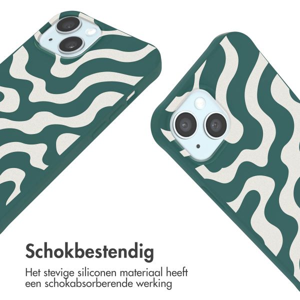 imoshion Siliconen design hoesje met koord Apple iPhone 15 - Petrol Green Groovy