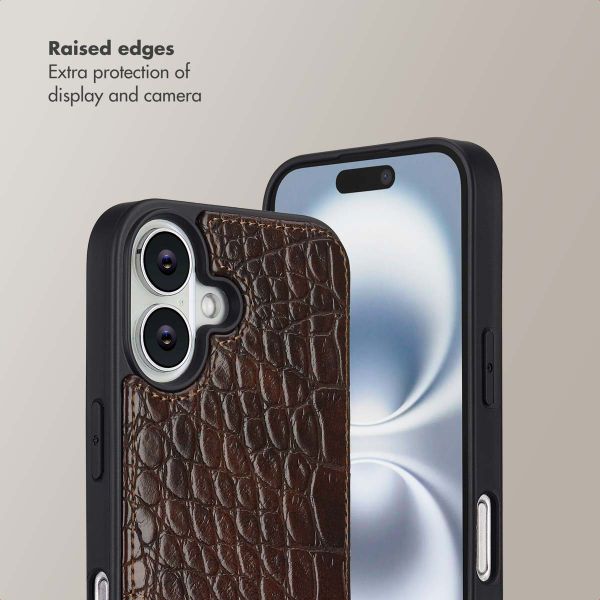 Selencia Nova Croco Phone Case with Cord and Card Holder Apple iPhone 16 - Choco Brown