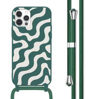 imoshion Siliconen design hoesje met koord iPhone 12 (Pro) - Petrol Green Groovy