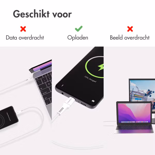 imoshion Lightning naar USB kabel - Non-MFi - Gevlochten textiel - 0,25 meter - Wit