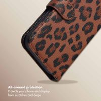 Selencia Sabi Bookcase with Leopard Print Apple iPhone 16 - Mocha Brown