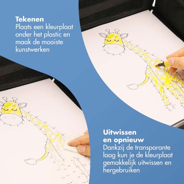 imoshion Reistafel - tablethouder auto - 7 opbergvakken - inclusief 2 kleurplaten - Zwart