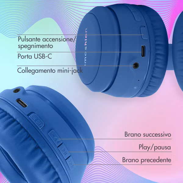 imoshion Draadloze Kinderkoptelefoon LED Light - Decibelbegrenzer - Met AUX kabel - Cobalt Blue