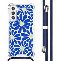 imoshion Design hoesje met koord Samsung Galaxy S21 FE - Cobalt Blue Flowers Connect