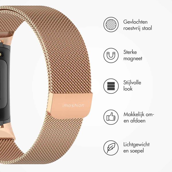 imoshion Milanees magnetisch bandje Fitbit Charge 5 - Maat S - Rosé Goud