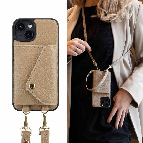 Selencia Sera Koordhoes met pashouder envelop iPhone 14 - Beige