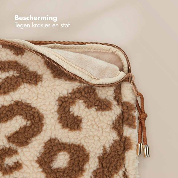 Selencia Teddy Laptop hoes 13-14 inch - Laptopsleeve - Vanilla Leopard