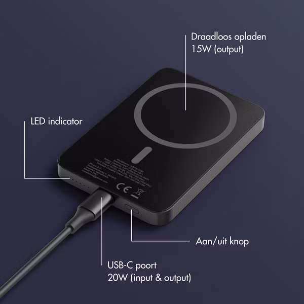 Accezz Kevlar Powerbank 5.000 mAh - MagSafe en Qi2 - Zwart