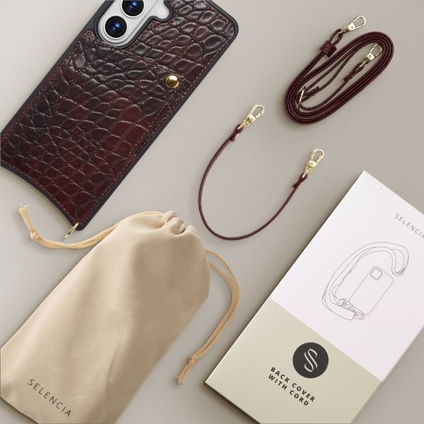 Selencia Nova Croco Phone Case with Cord and Card Holder Samsung Galaxy S26 - Choco Brown
