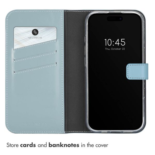 Selencia Genuine Leather Book Case Apple iPhone 16 Pro - Air Blue