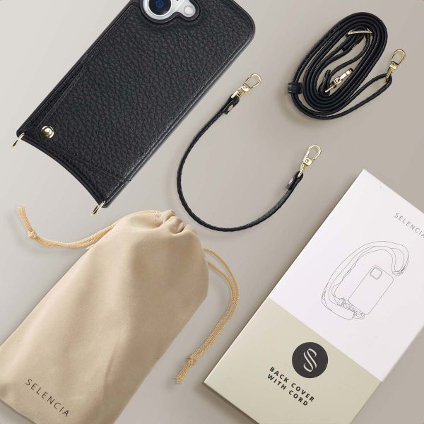 Selencia Nova Phone Case with Cord and Card Holder Apple iPhone 16 - Black